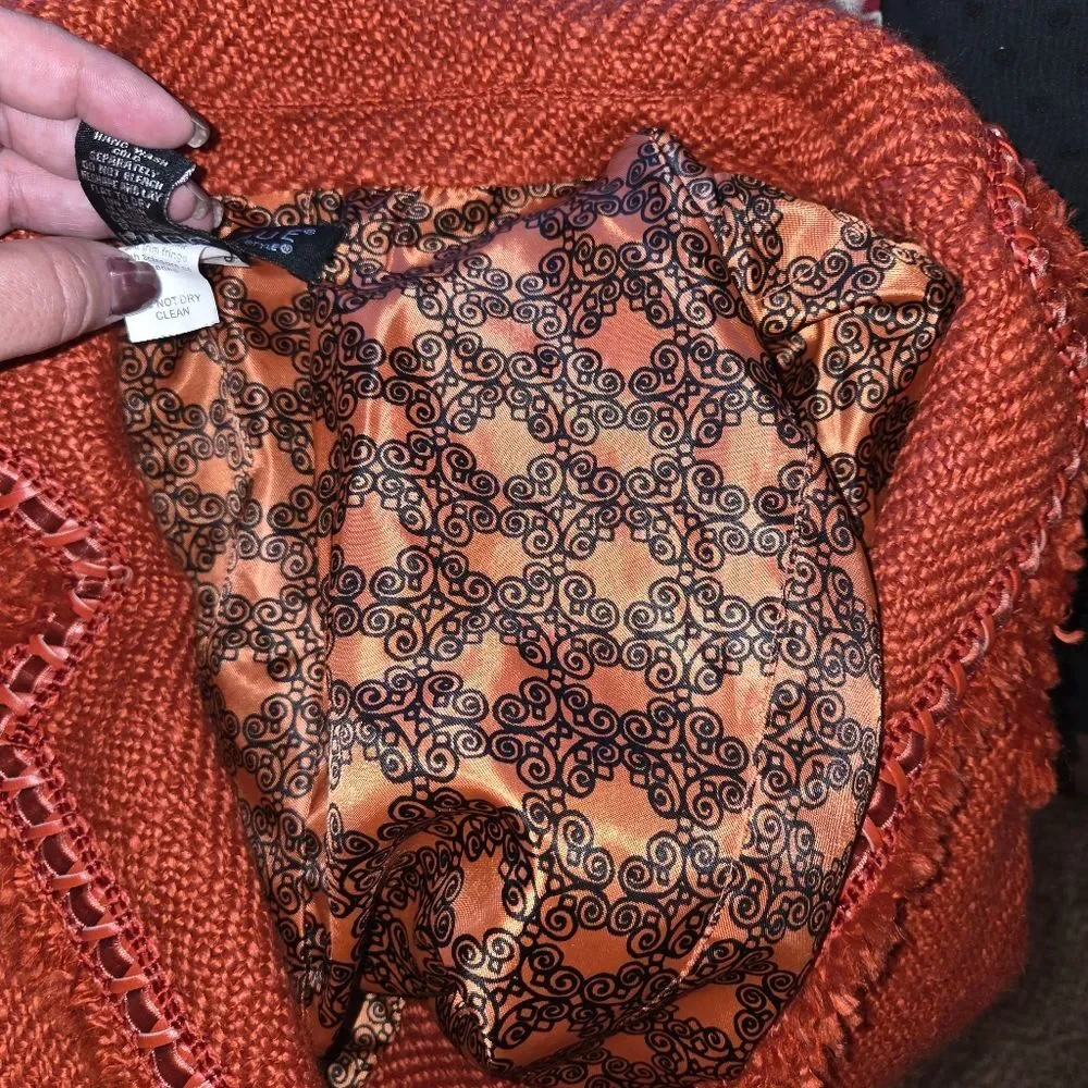 Dialogue Women's Tweed Orange Lined Textured Blazer Jacket Coat Size 12